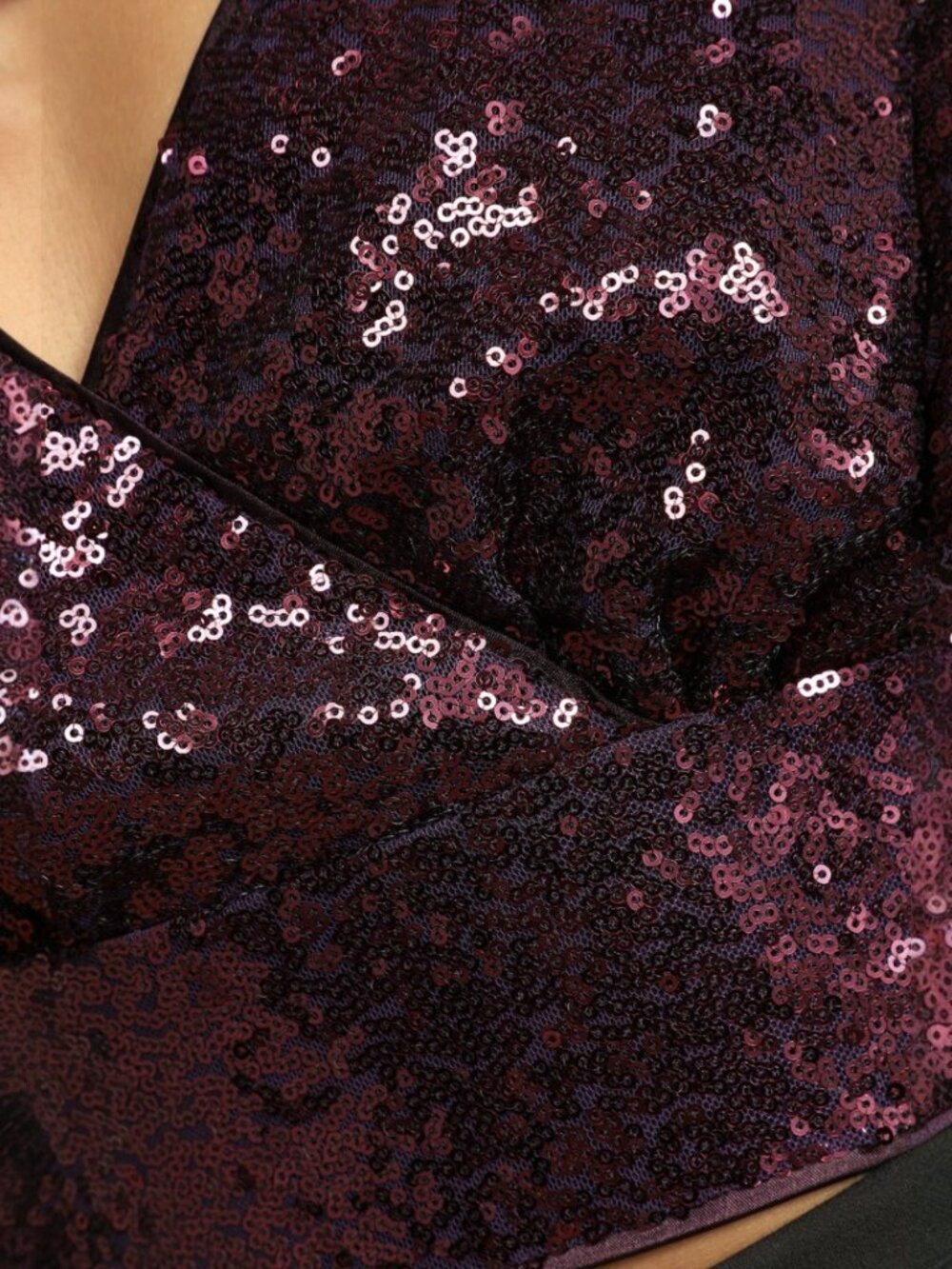Lulus Sequin of Events Purple Sequin Surplice Long Sleeve Crop Top NWT - Picture 5 of 9